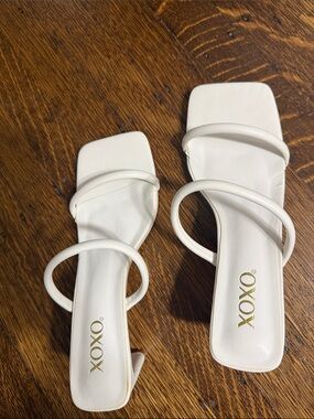 XOXO White Double Strap Square-Toe Slide Sandals